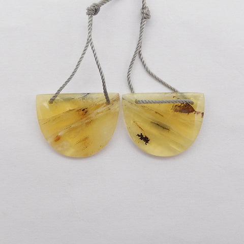 Natural Yellow Opal Double Hole Gemstone Earring Beads, Drilled Earring Pair, Gemstone For Jewelry DIY Making, 15x20x3mm, 2.6g