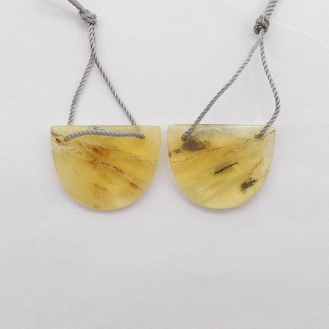 Natural Yellow Opal Double Hole Gemstone Earring Beads, Drilled Earring Pair, Gemstone For Jewelry DIY Making, 15x20x3mm, 2.6g