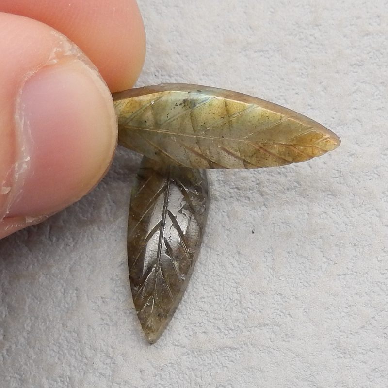 Natural Labradorite Carved leaf Earring Beads 27x10x4mm, 2.6g