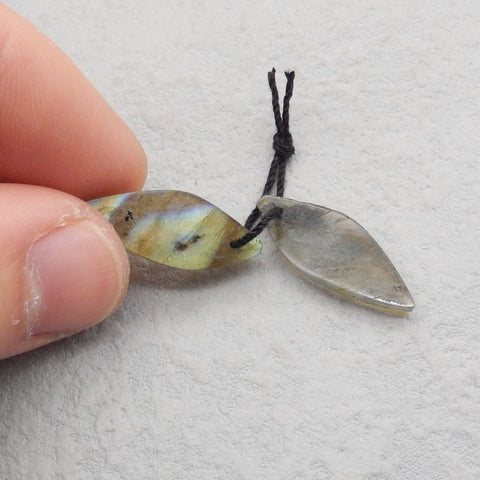 Natural Labradorite Carved leaf Earring Beads 27x10x4mm, 2.6g