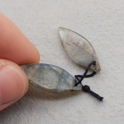 Natural Labradorite Carved leaf Earring Beads 27x10x4mm, 2.6g