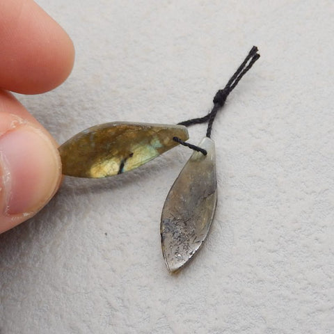 Offre spéciale paire de boucles d'oreilles en feuille sculptée en labradorite, 27x10x4mm, 2.6g