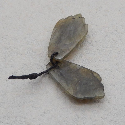 Natural Labradorite Carved feather Earring Beads 26x17x4mm, 6.5g