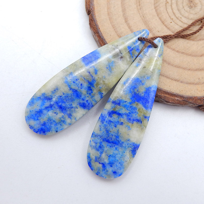 Boucles d'oreilles en forme de larme de lapis-lazuli naturel, 42 x 12 x 4 mm, 7,4 g