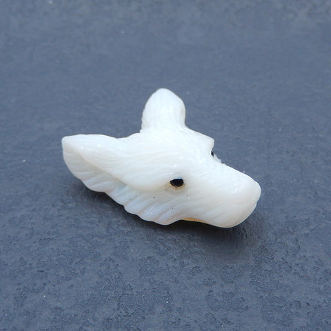 Perle pendentif tête de loup sculptée à la main en opalite, 46x35x13mm, 22.1g