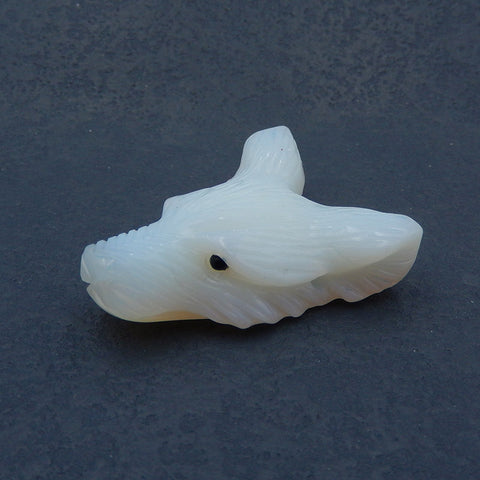 Perle pendentif tête de loup sculptée à la main en opalite, 46x35x13mm, 22.1g