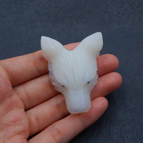 Perle pendentif tête de loup sculptée à la main en opalite, 46x35x13mm, 22.1g