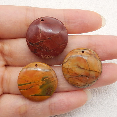 On sale! 3PCS Multi Color Picasso Jasper(Red Creek Jasper) Pendant Beads Set, Drilled Stone Pendants, Gem Jewelry Gift, 22x5mm,9.5g