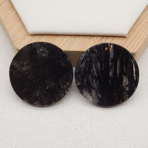 New Natural Black Rutilated Quartz Round Gemstone Earrings, Drilled Stone Earring Pair, Gem Jewelry Gift, 30x3mm,11.8g