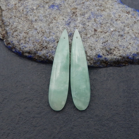 Green Onyx Teardrop Earrings Bead,  Drilled Stone Earring Pair, 39x9x4mm, 4.4g