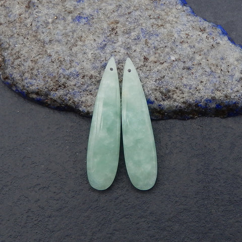 Green Onyx Teardrop Earrings Bead,  Drilled Stone Earring Pair, Gem Jewelry Gift, 39x9x4mm, 4.4g