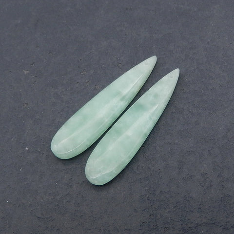 Green Onyx Teardrop Earrings Bead,  Drilled Stone Earring Pair, Gem Jewelry Gift, 39x9x4mm, 4.4g