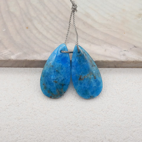 New Natural Blue Apatite Crystal Teardrop Earrings, Gemstone Earring Pair, Semi Precious Stone For Jewelry DIY Making, 24x13x4mm, 4.3g