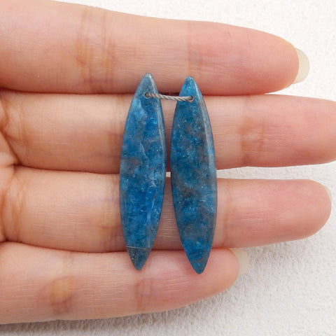 New Natural Blue Apatite Crystal Earrings, Gemstone Earring Pair,Semi Precious Stone For Jewelry DIY Making,37x9x4mm, 4.8g