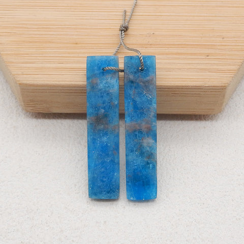 New Natural Blue Apatite Crystal Earrings, Gemstone Earring Pair, Semi Precious Stone For Jewelry DIY Making, 38x8x4mm, 6.5g