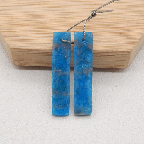 New Natural Blue Apatite Crystal Earrings, Gemstone Earring Pair, Semi Precious Stone For Jewelry DIY Making, 38x8x4mm, 6.5g