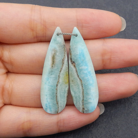 New Hemimorphite Teardrop Shape Gemstone Earrings, Gemstone Earring Pair, Semi Precious Stone For Jewelry DIY Making, 40x13x4mm, 6.5g