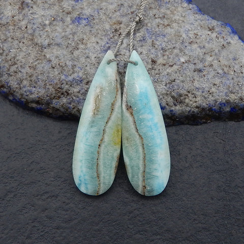 New Hemimorphite Teardrop Shape Gemstone Earrings, Gemstone Earring Pair, Semi Precious Stone For Jewelry DIY Making, 40x13x4mm, 6.5g