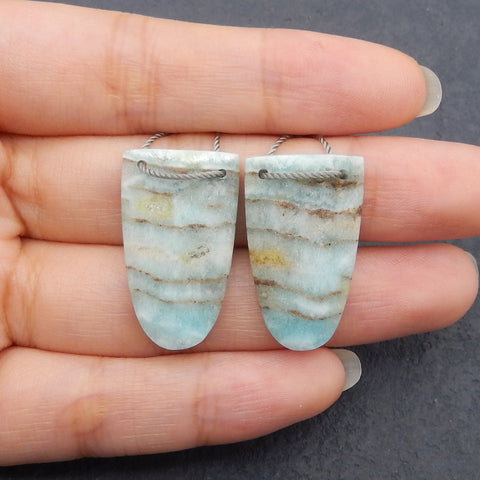 Natural Hemimorphite Double Hole Gemstone Earring Beads, Semi Precious Stone For Jewelry DIY Making, 26x16x4mm, 5.3g