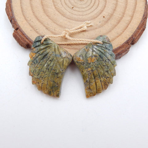 Natural Ocean Jasper Carved wings Earring Beads 26x18x4mm, 4.2g