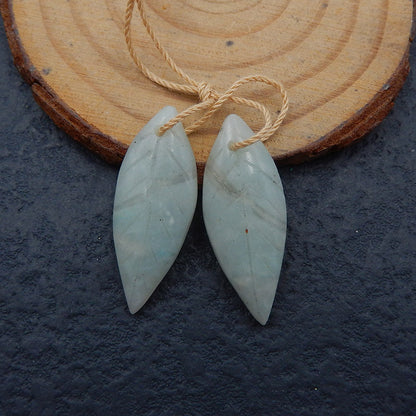 Natural Amazonite Carved Leaf Earring Beads 31X12X4mm, 4.4g