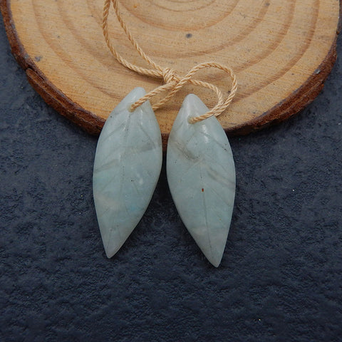 Paire de Boucles d'Oreilles Feuille d'Amazonite Naturelle Sculptées à la Main, 31X12X4mm, 4.4g