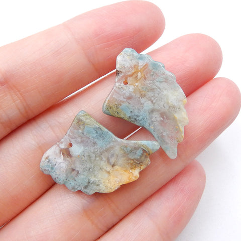 Natural Ocean Jasper Carved wings Earring Beads 26x18x4mm, 4.2g