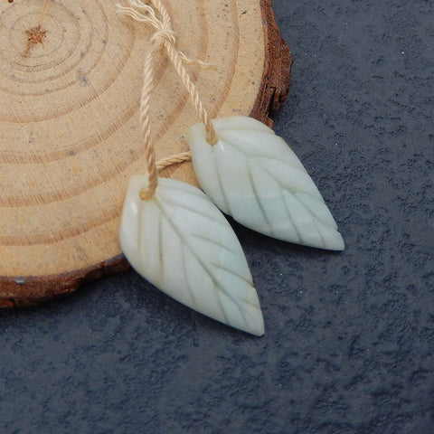 Natural Amazonite Carved Leaf Earring Beads 28X15X4mm, 5.1g