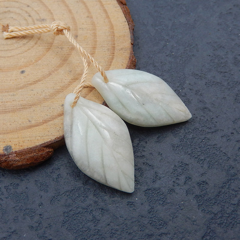 Natural Amazonite Carved Leaf Earring Beads 28X15X4mm, 5.1g