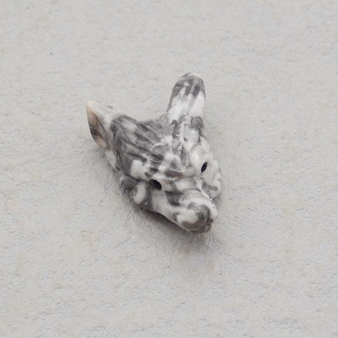 Natural White Zebra Jasper Carved wolf head Pendant Bead 24*16*9mm, 3.7g