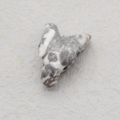 Natural White Zebra Jasper Carved wolf head Pendant Bead 24*16*9mm, 3.7g