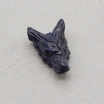 Blue Goldsand Stone Carved wolf head Pendant Bead 27*17*10mm, 4.7g