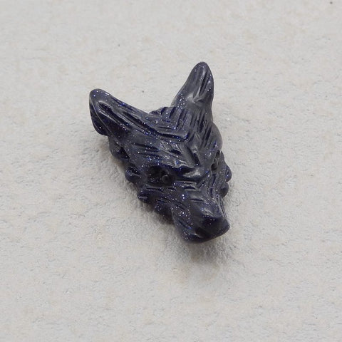 Blue Goldsand Stone Carved Wolf Head Pendant Bead 27*17*10mm, 4.7g