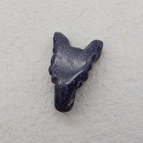 Blue Goldsand Stone Carved Wolf Head Pendant Bead 27*17*10mm, 4.7g