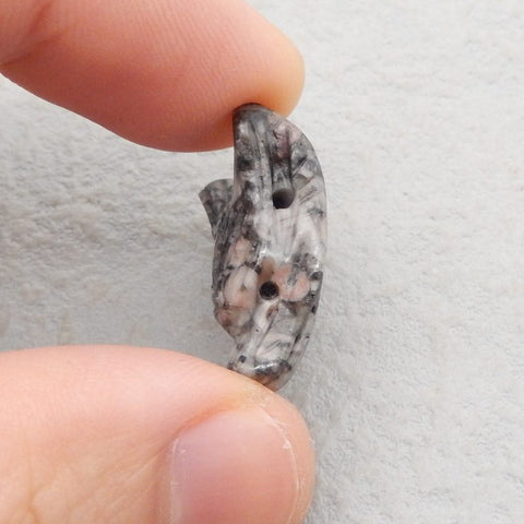 Natural Crinoid Fossil Carved wolf head Pendant Bead 23*16*9mm, 4.2g