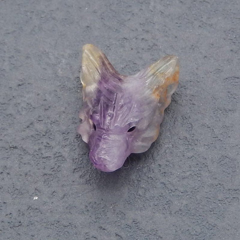 Natural Fluorite Carved wolf head Pendant Bead 23*16*9mm, 4.2g