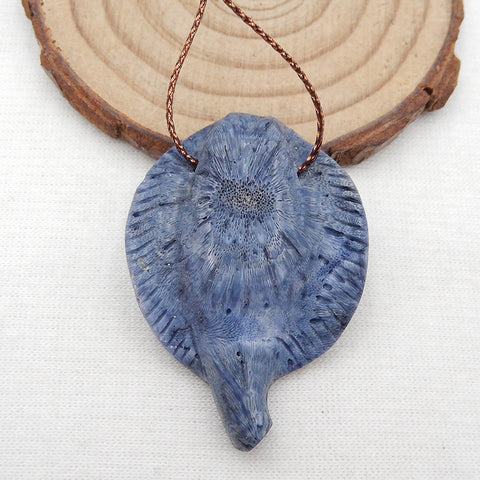 Natural Blue Coral Carved ancient fish Pendant Bead 49*30*8mm, 8.4g