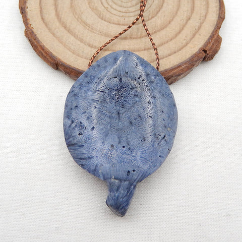 Natural Blue Coral Carved ancient fish Pendant Bead 49*30*8mm, 8.4g