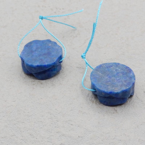 Natural Lapis Lazuli Carved flower Earring Beads 10*10*5mm, 2.4g