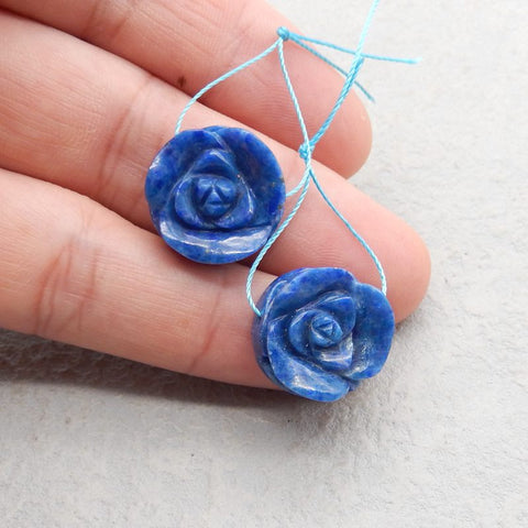 Natural Lapis Lazuli Carved flower Earring Beads 10*10*5mm, 2.4g