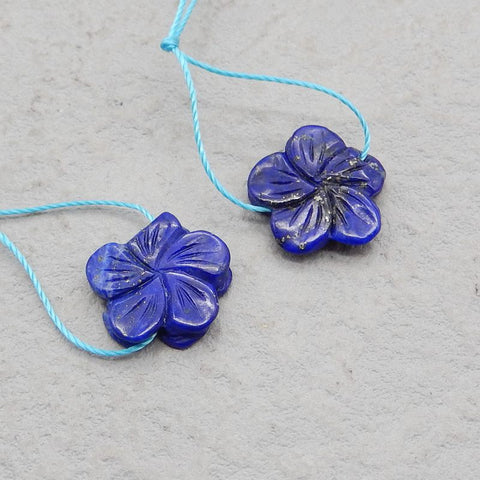 Natural Lapis Lazuli Carved flower Earring Beads 10*10*5mm, 2.4g