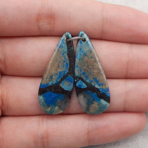 Natural Chrysocolla Gemstone Teardrop Earring Pair Matched Gemstone Beads