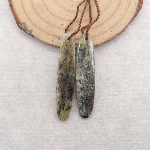 2 PCS Natural Green Kyanite Gemstone Pendant Bead, Semi-Precious Gemstones For Jewelry Making