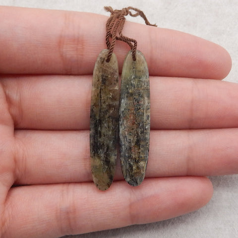 2 PCS Natural Green Kyanite Gemstone Pendant Bead, Semi-Precious Gemstones For Jewelry Making