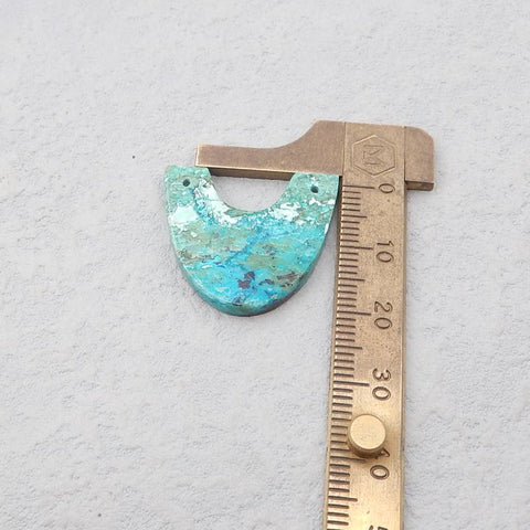 天然宝石 Chrysocolla 双孔女士宝石耳环一对，手工首饰，22x26x3mm，6.8g