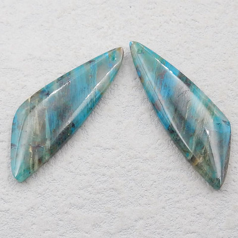 天然 Chrysocolla 宝石耳环一对，41x15x5mm，9.3g