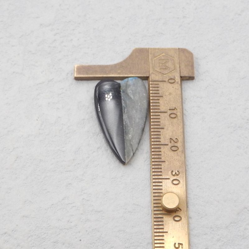 Labradorite naturelle, paire de boucles d'oreilles cœur collé en obsidienne, 26 x 15 x 4 mm, 5,3 g