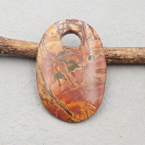 Perle pendentif en pierre gemme naturelle Red Creek Jasper, pendentif grand trou, 50x31x7mm, 16.2g