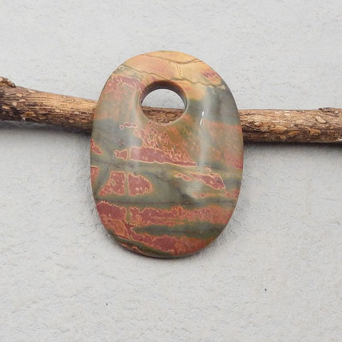 Perle pendentif en pierre gemme naturelle Red Creek Jasper, pendentif grand trou, 50x31x7mm, 16.2g