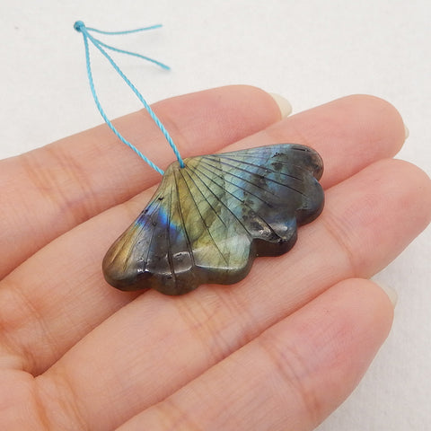 New 1 PC Natural Flash Labradorite Gemstone Shell Shape Pendant, Gem Jewelry Gift, 21×36×5mm, 5.7g